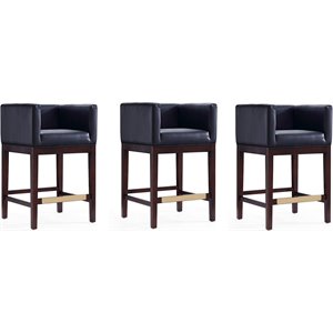 Eden Home 26&quot Faux Leather & Wood Counter Stool in Dark Walnut/Black (Set of 3)