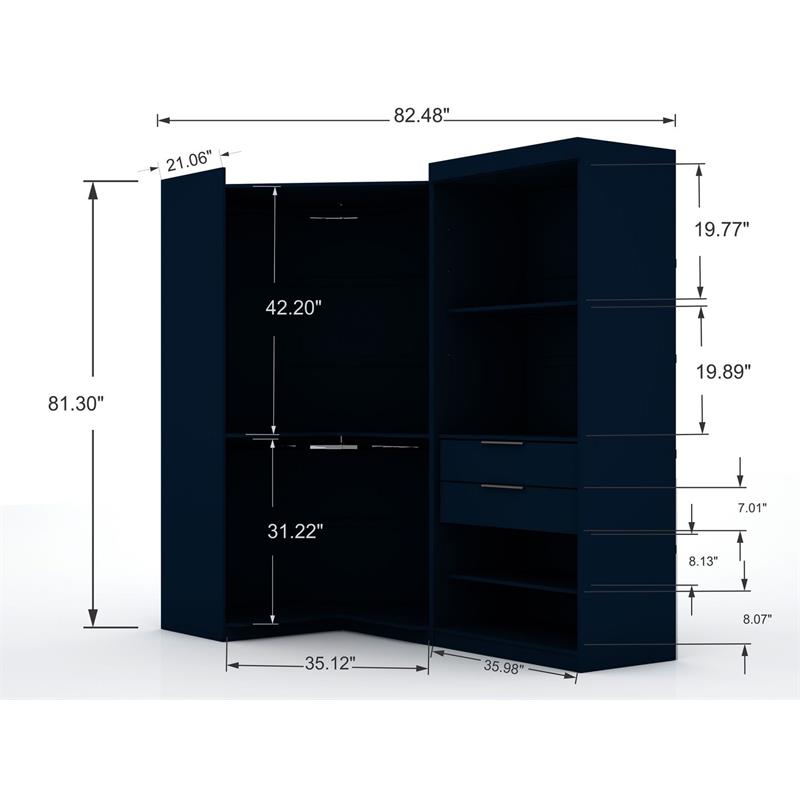 Eden Home 2-Piece Contemporary Wood Sectional Corner Wardrobe Closet in Blue