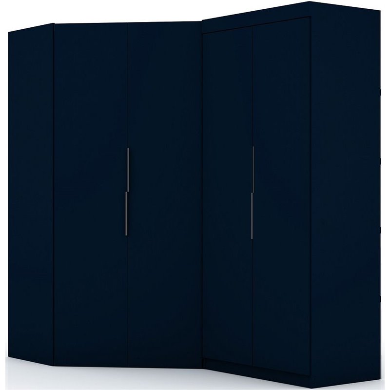 Eden Home 2-Piece Contemporary Wood Sectional Corner Wardrobe Closet in Blue