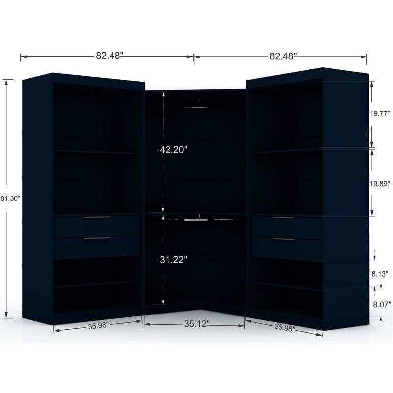 Eden Home 3-Piece Contemporary Wood Semi-Open Corner Closet Set in Blue