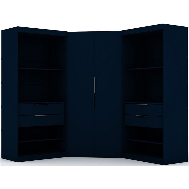 Eden Home 3-Piece Contemporary Wood Semi-Open Corner Closet Set in Blue