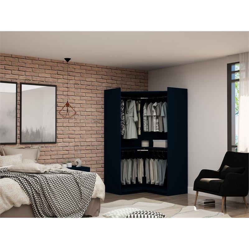 Eden Home Contemporary Engineered Wood Open Corner Closet in Midnight Blue