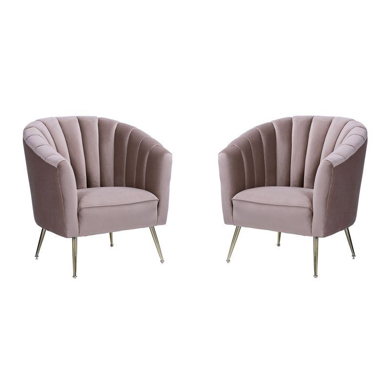 Eden Home Contemporary Velvet & Metal Accent Chair in Pink/Gold (Set of 2)