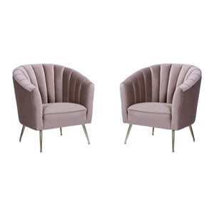 Eden Home Contemporary Velvet & Metal Accent Chair in Pink/Gold (Set of 2)