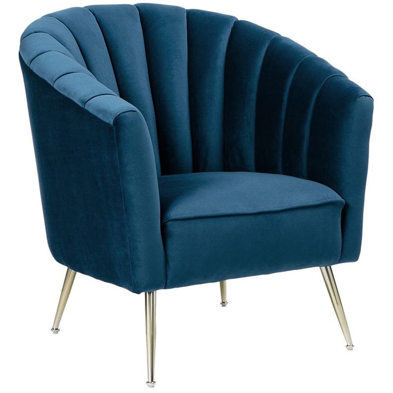 Eden Home Contemporary Velvet & Metal Accent Chair in Blue/Gold