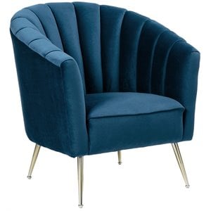 Eden Home Contemporary Velvet & Metal Accent Chair in Blue/Gold