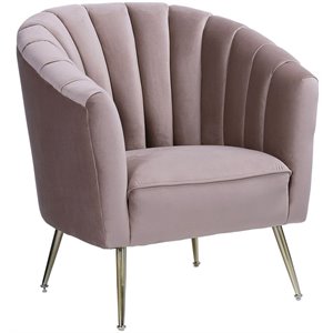 eden home mid-century modern velvet accent chair in blush pink and gold