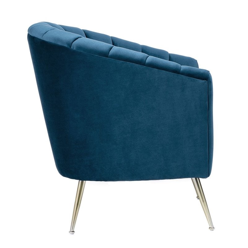 Eden Home Contemporary Velvet & Metal Accent Chair in Blue/Gold (Set of 2)