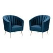 Eden Home Contemporary Velvet & Metal Accent Chair in Blue/Gold (Set of 2)