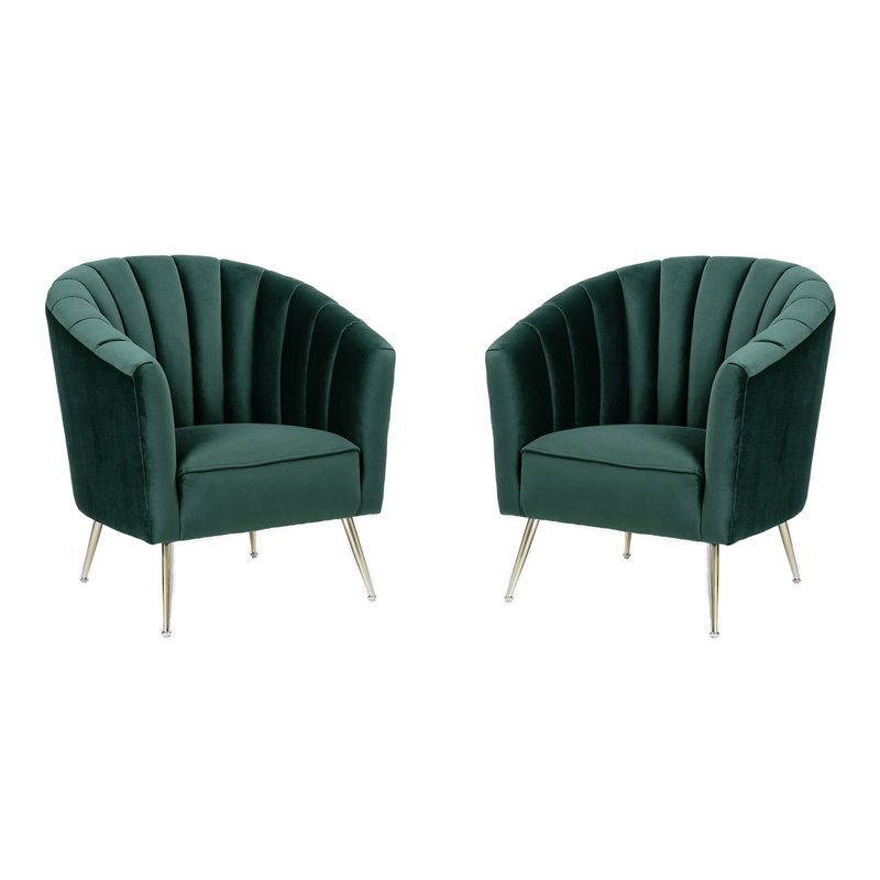 Eden Home Contemporary Velvet & Metal Accent Chair in Green/Gold (Set of 2)