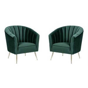 Eden Home Contemporary Velvet & Metal Accent Chair in Green/Gold (Set of 2)