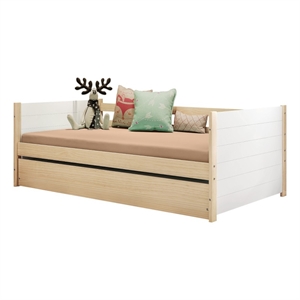 eden home modern solid wood twin daybed with trundle in white/oak