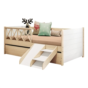 eden home modern wood twin daybed with trundle/guardrail/slide in white/oak