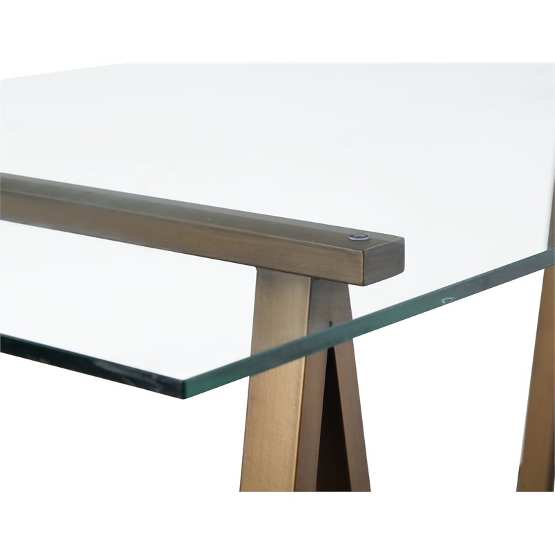 Eden Home Modern Metal and Glass Desk in Brushed Brass Finish