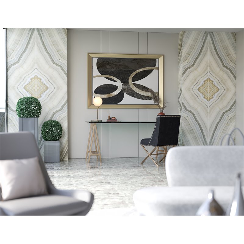 Eden Home Modern Metal and Glass Desk in Brushed Brass Finish