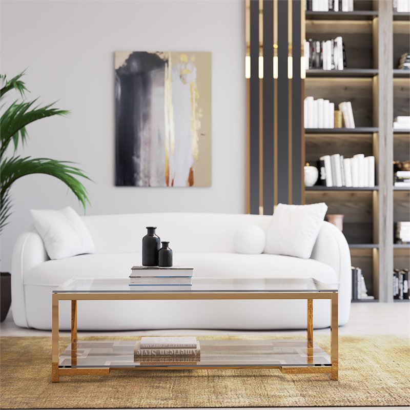 Eden Home Modern Metal Coffee Table in High Polish Gold Finish