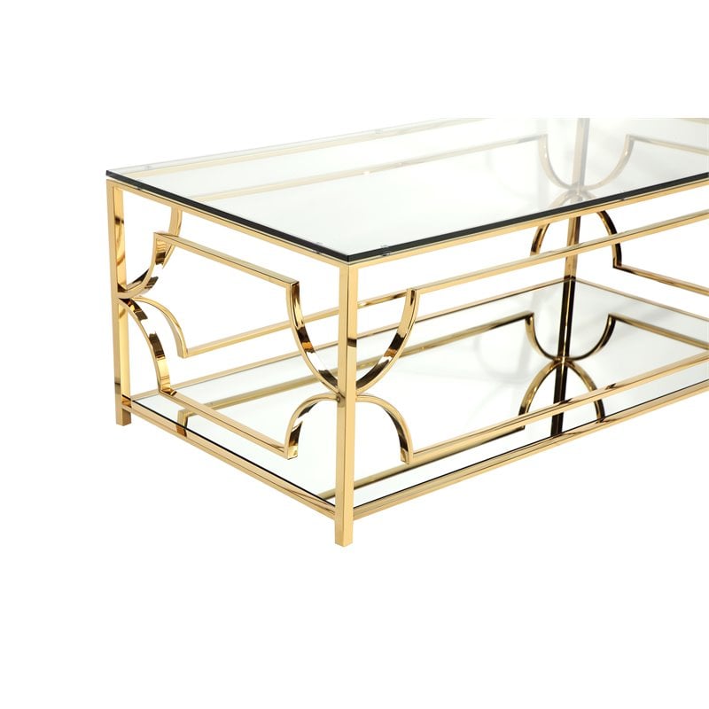 Eden Home Modern Rectangular Coffee Table in Polish Gold Finish