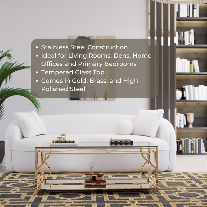 Eden Home Modern Rectangular Coffee Table in Polish Gold Finish