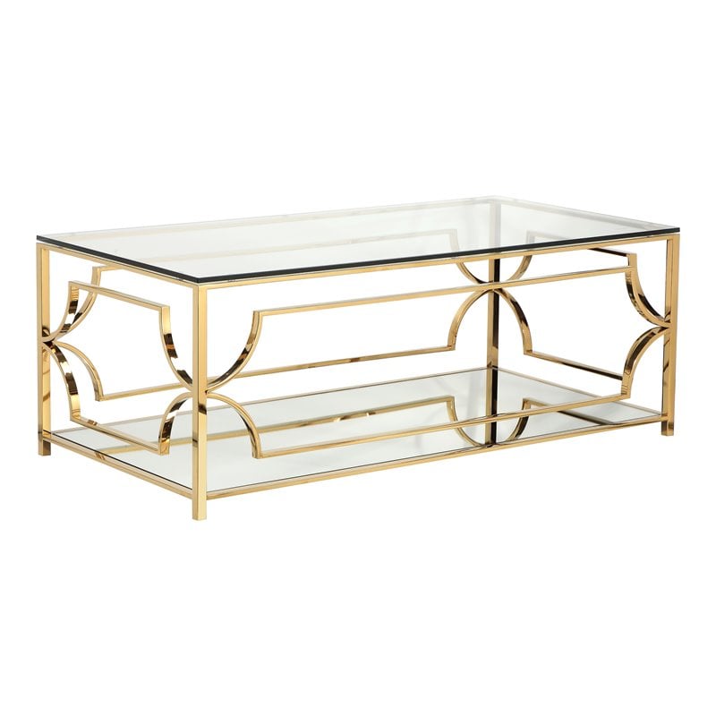 Eden Home Modern Rectangular Coffee Table in Polish Gold Finish