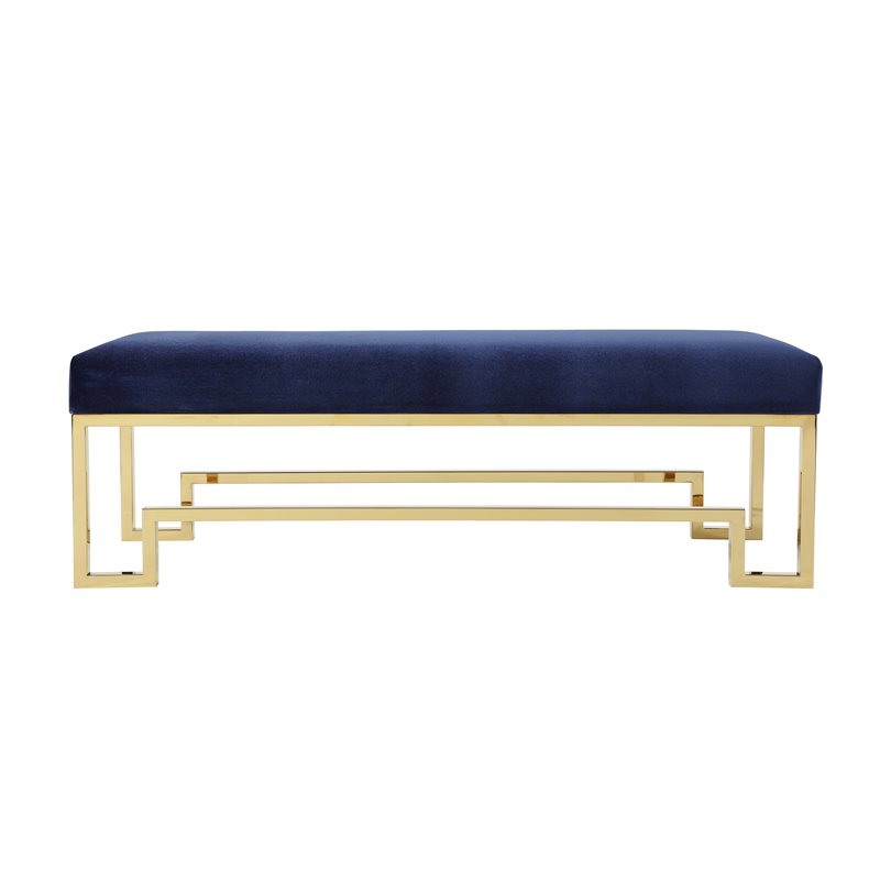 Eden Home Modern Steel and Velvet Bench in Gold and Navy Finish