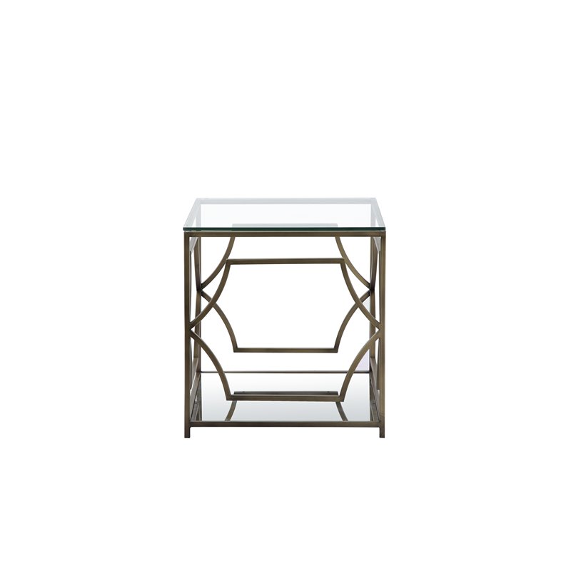 Eden Home Modern Metal/Glass Side Table in Brushed Brass Finish