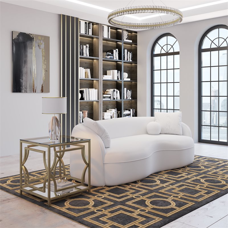 Eden Home Modern Metal/Glass Side Table in Brushed Brass Finish