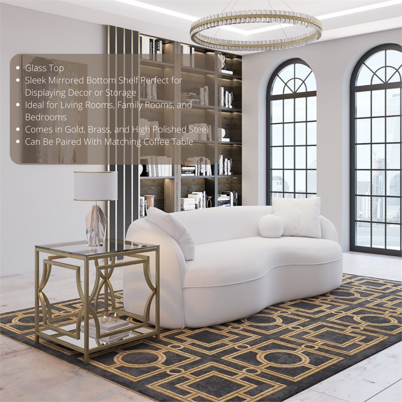 Eden Home Modern Metal/Glass Side Table in Brushed Brass Finish