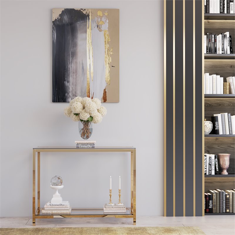 Eden Home Modern Metal Console Table in High Polish Gold Finish