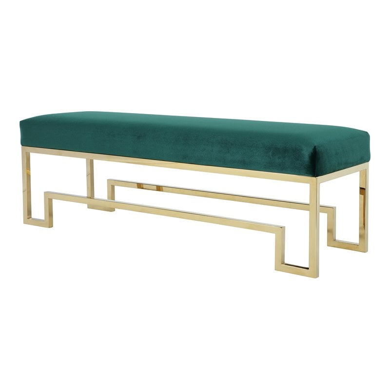 Eden Home Modern Steel and Velvet Bench in Gold and Green Finish