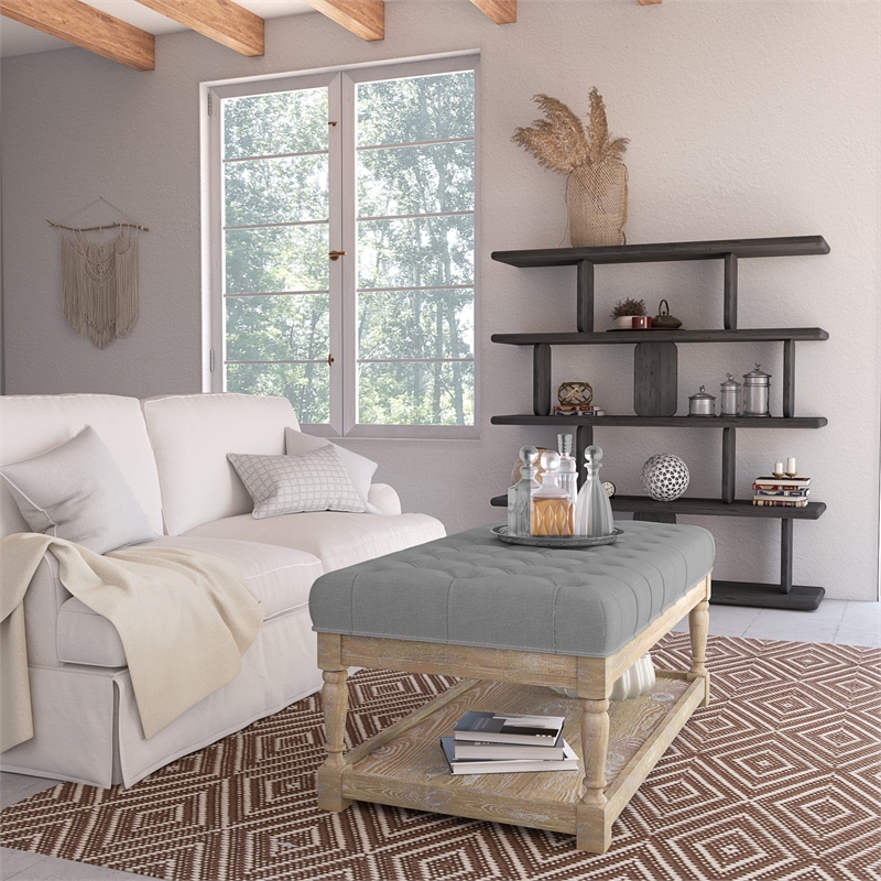 Eden Home Farmhouse Rectangular Coffee Table in Frost Gray Finish