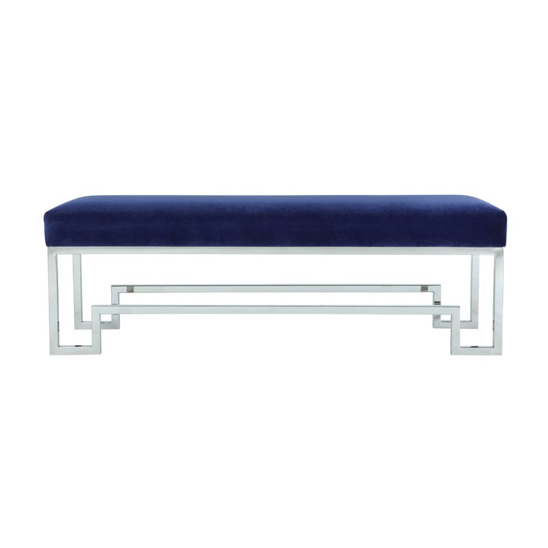 Eden Home Modern Steel and Velvet Bench in Silver and Navy Finish