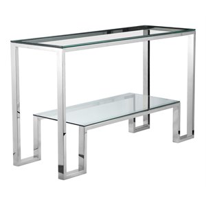 Eden Home Modern Metal Console Table in High Polish Silver Finish