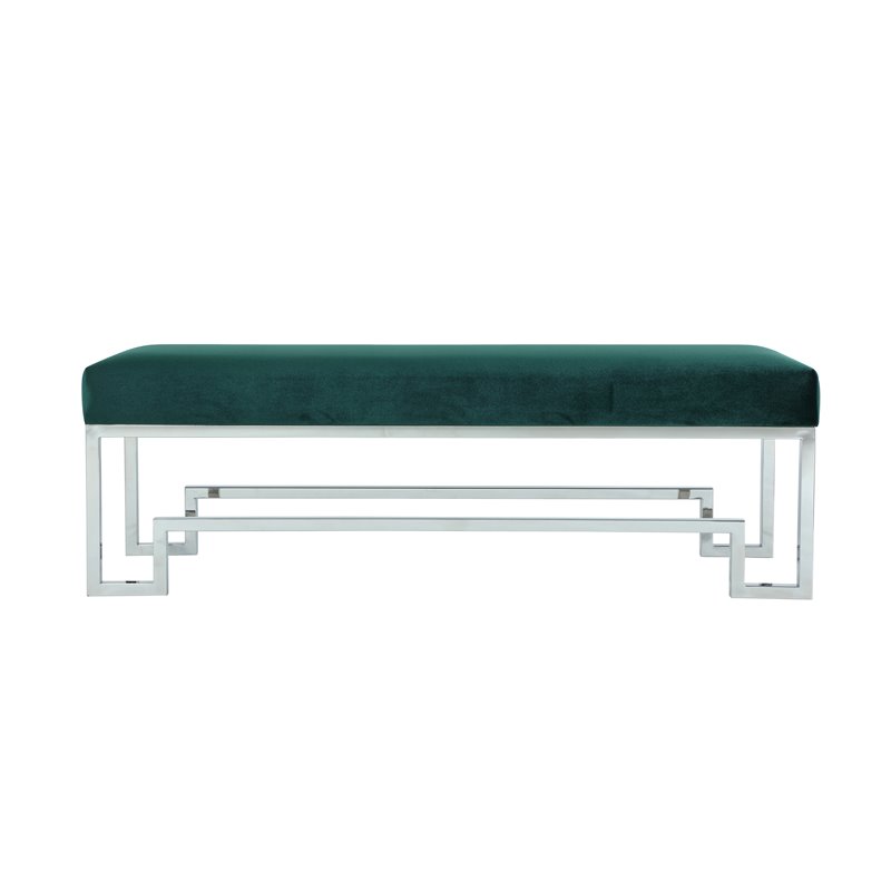 Eden Home Modern Steel and Velvet Bench in Silver and Green Finish