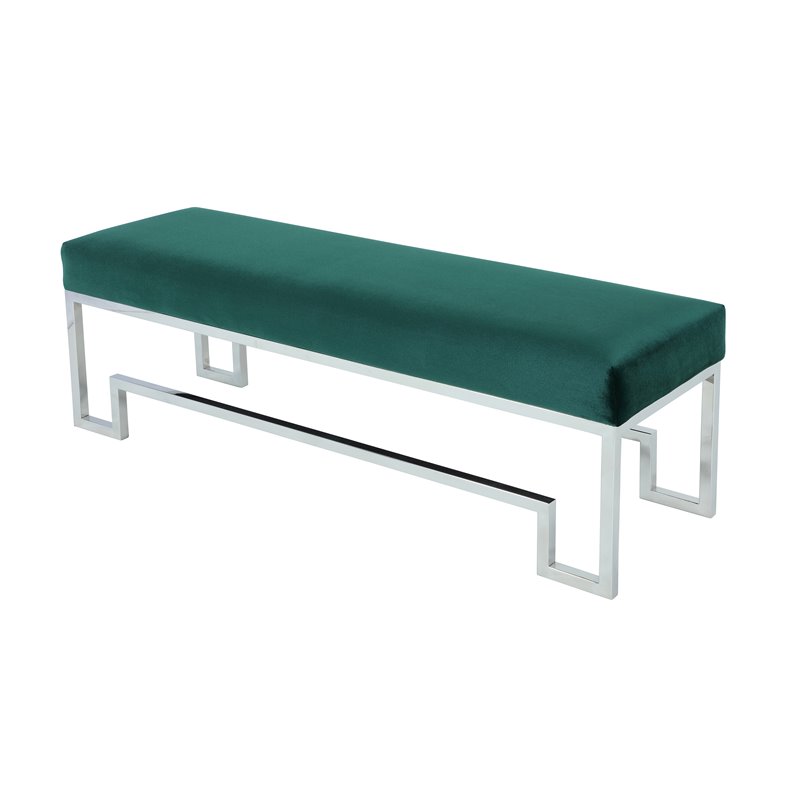 Eden Home Modern Steel and Velvet Bench in Silver and Green Finish