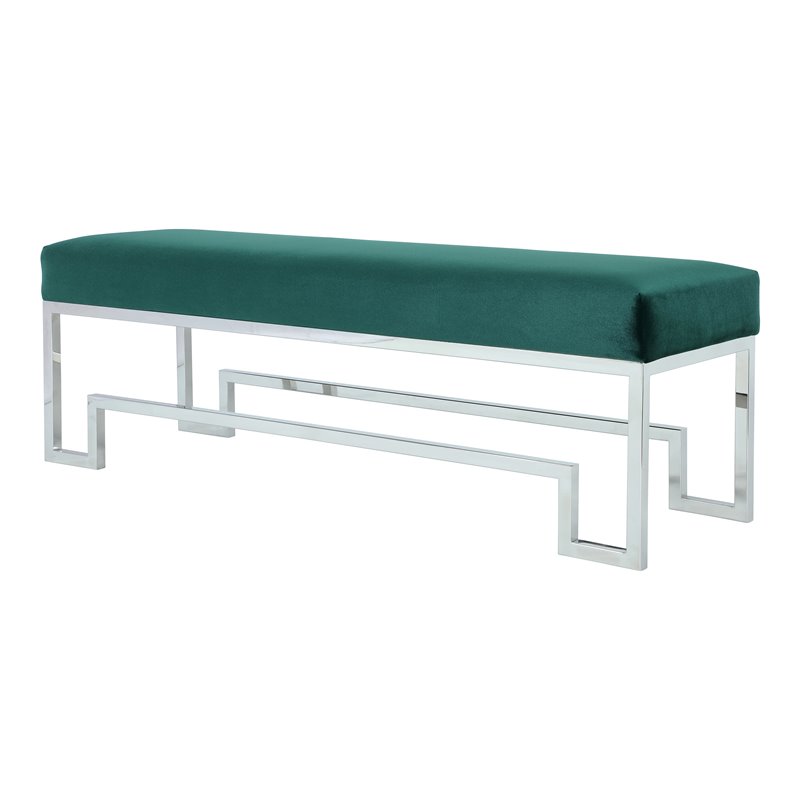 Eden Home Modern Steel and Velvet Bench in Silver and Green Finish