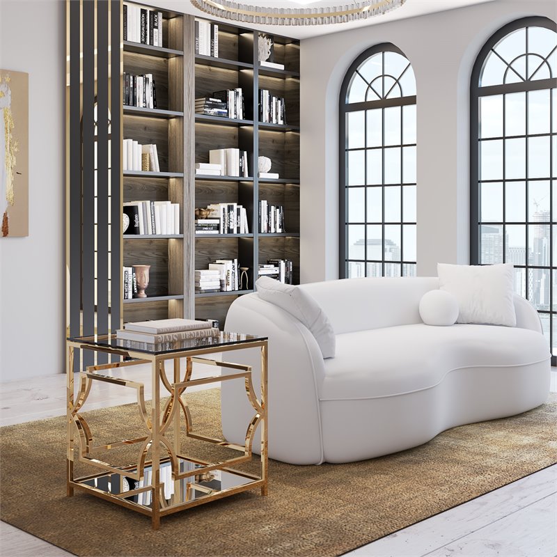 Eden Home Modern Metal/Glass Side Table in High Polish Gold Finish