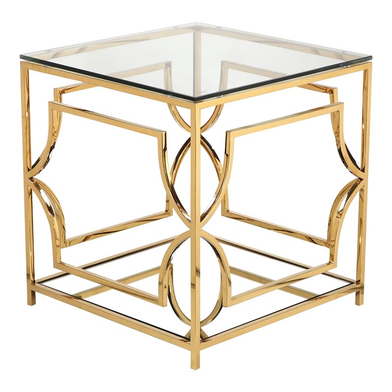 Eden Home Modern Metal/Glass Side Table in High Polish Gold Finish