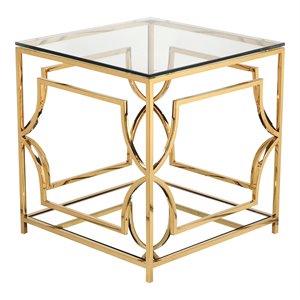 Eden Home Modern Metal/Glass Side Table in High Polish Gold Finish