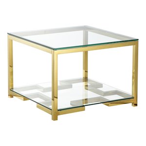 Eden Home Modern Metal/Glass Side Table in High Polish Gold Finish