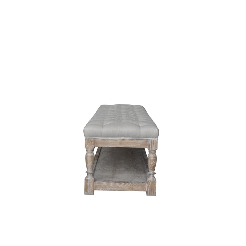 Eden Home Farmhouse Solid Wood and Fabric Bench in Frost Gray Finish