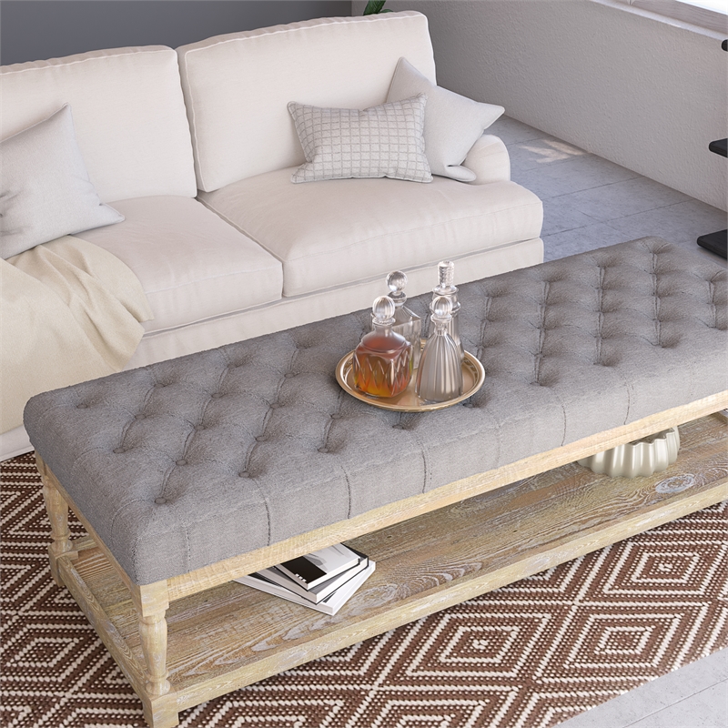 Eden Home Farmhouse Solid Wood and Fabric Bench in Frost Gray Finish