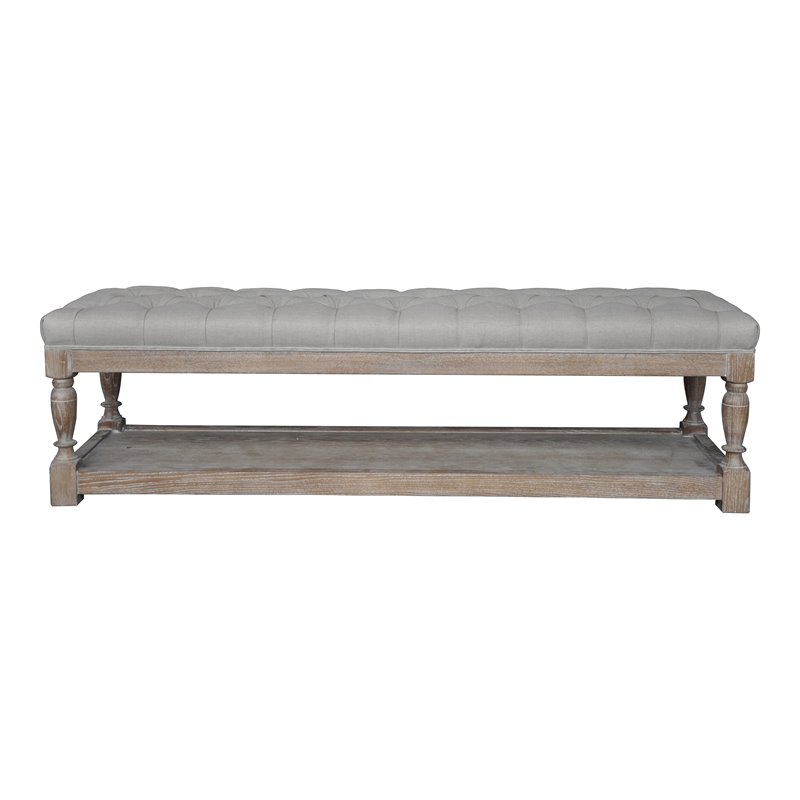 Eden Home Farmhouse Solid Wood and Fabric Bench in Frost Gray Finish