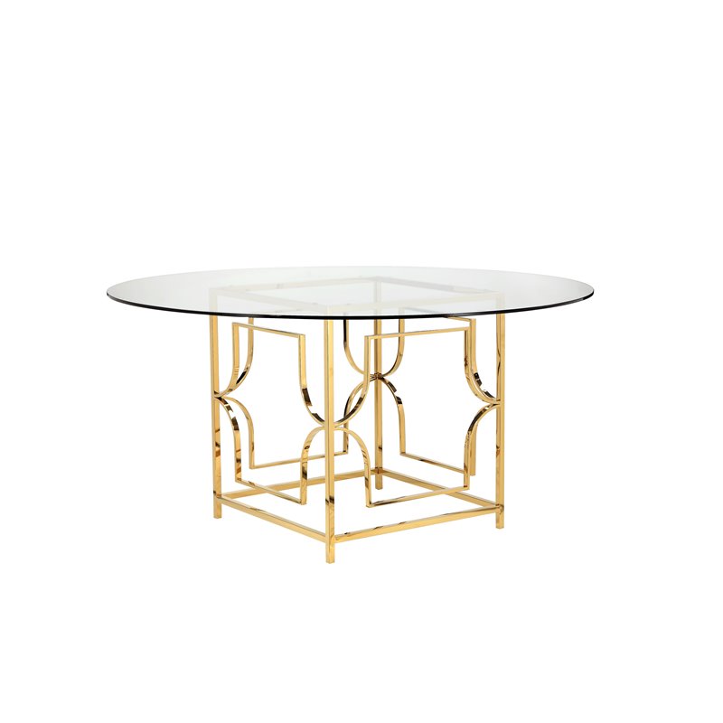 Eden Home Modern Round Metal Dining Table in High Polish Gold Finish