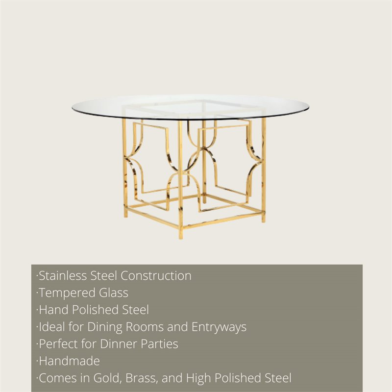 Eden Home Modern Round Metal Dining Table in High Polish Gold Finish