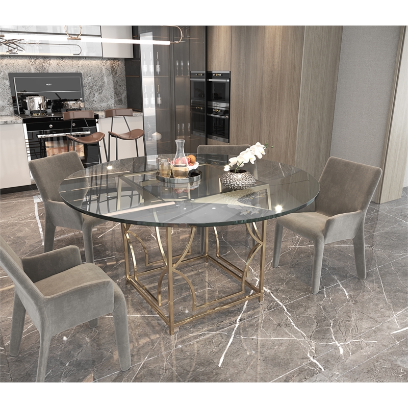 Eden Home Modern Round Metal Dining Table in High Polish Gold Finish