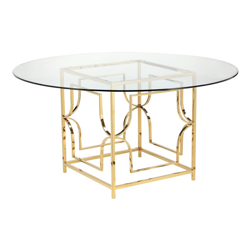 Eden Home Modern Round Metal Dining Table in High Polish Gold Finish
