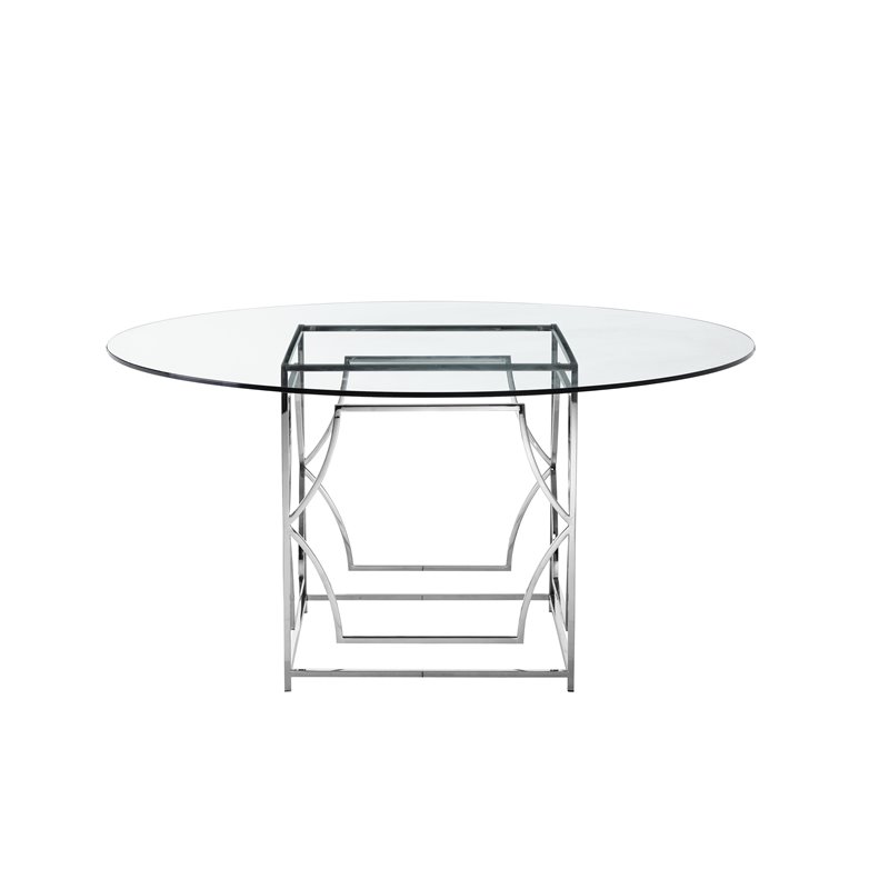 Eden Home Modern Round Metal Dining Table in High Polish Silver Finish