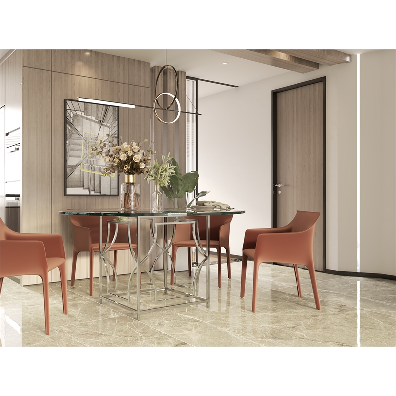 Eden Home Modern Round Metal Dining Table in High Polish Silver Finish