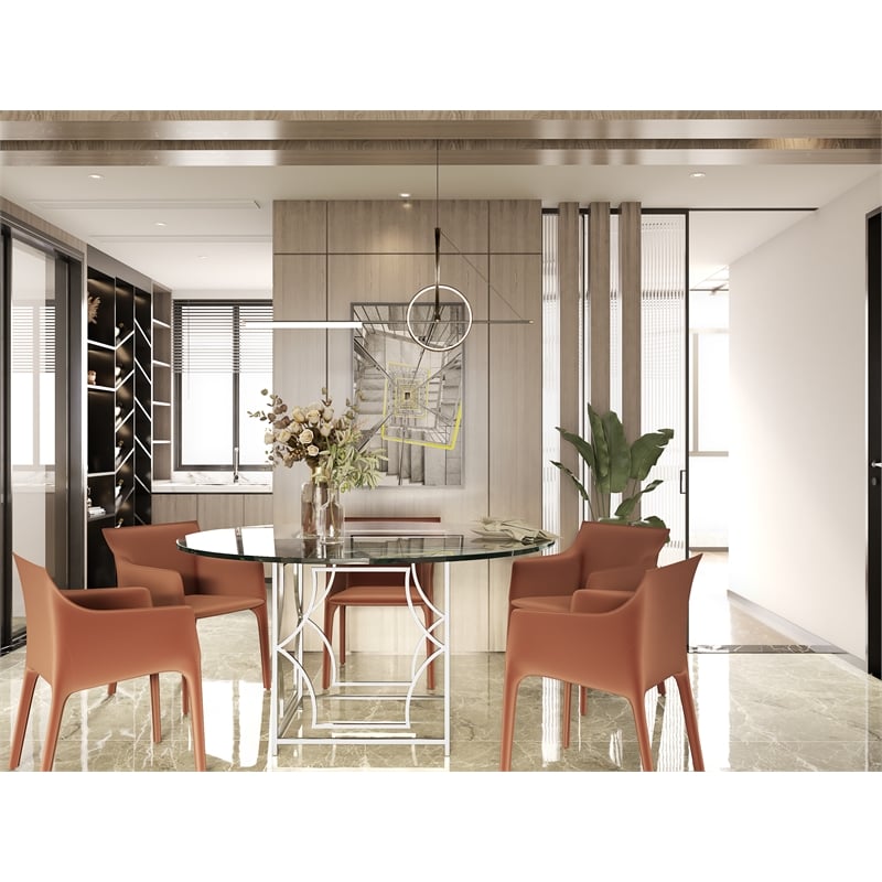 Eden Home Modern Round Metal Dining Table in High Polish Silver Finish