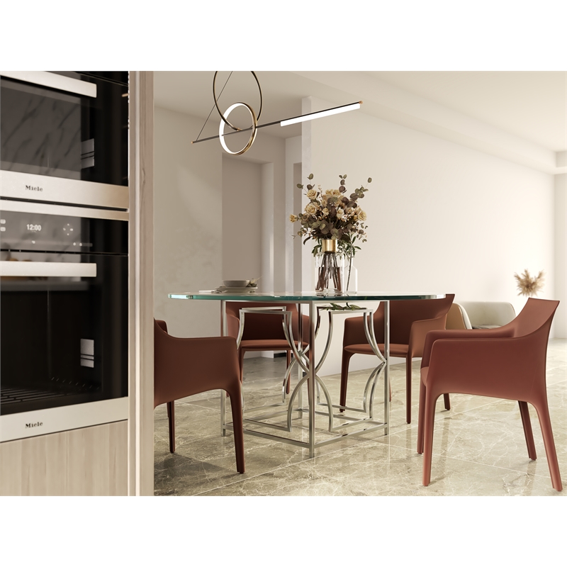 Eden Home Modern Round Metal Dining Table in High Polish Silver Finish